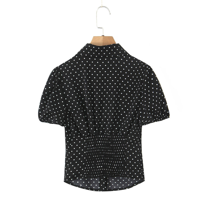 Dame Polka-Dot Bluse med puffærmer og elegant krave Stilla