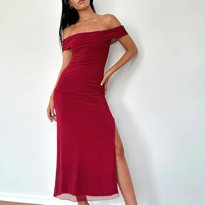 Dame Off-Shoulder Maxi Kjole med Elegant Drapering Skovae