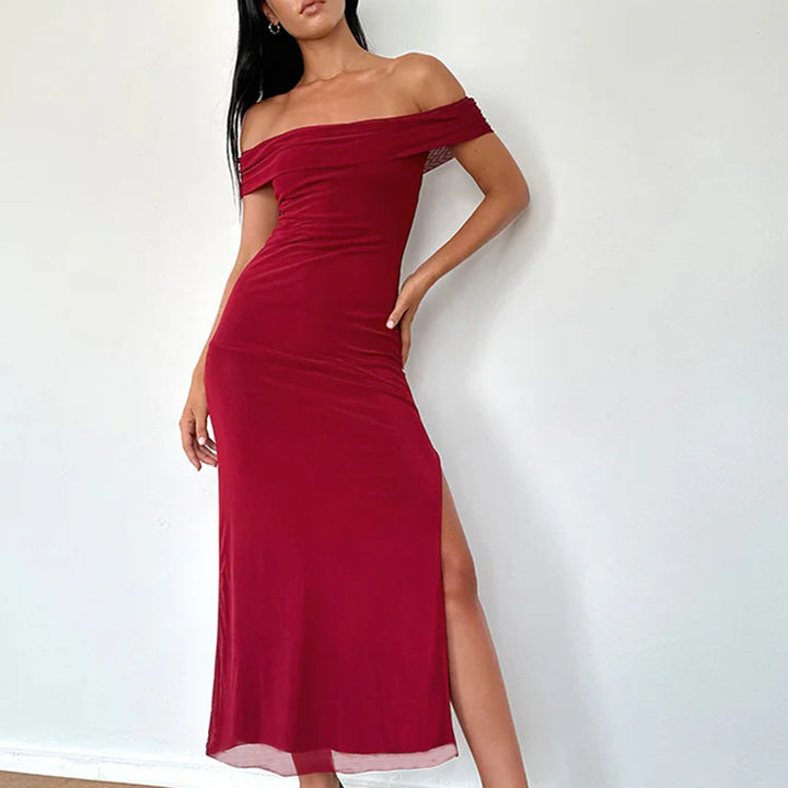 Dame Off-Shoulder Ruffles Aften Maxi Kjole Stilla