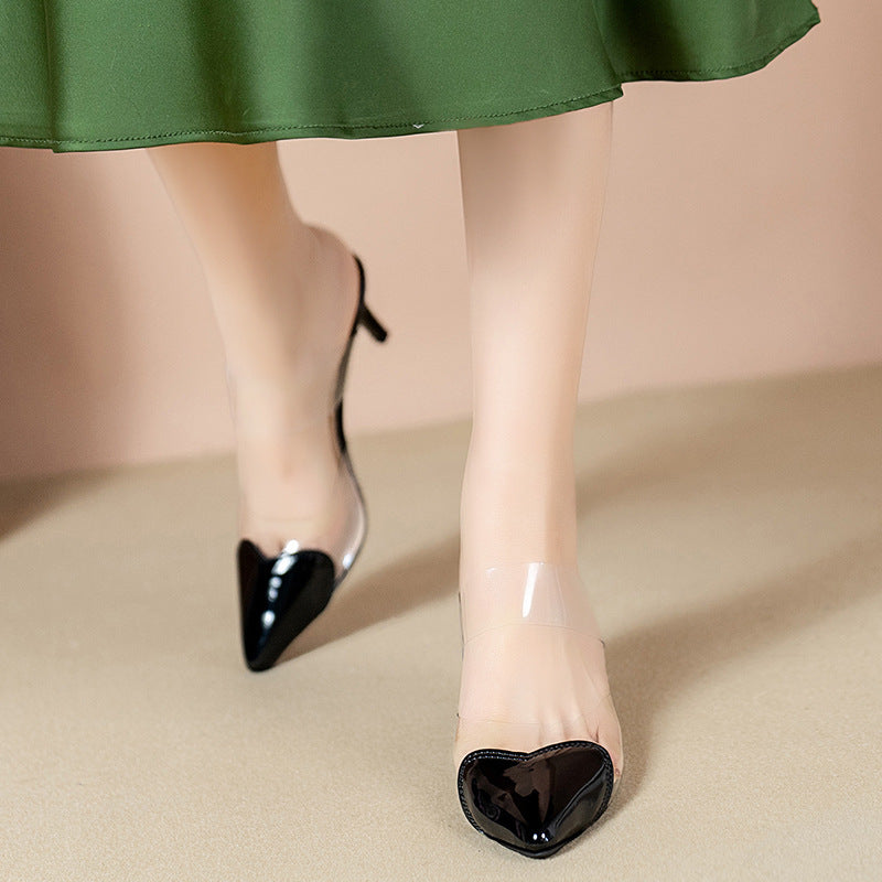 Dame transparente Mules med hjerteformet spids og modeaccent Stilla