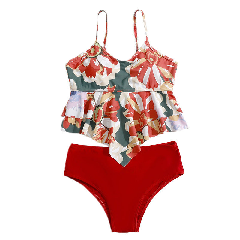 Dame blomsteret tankini med frynset kant og høj talje Stilla