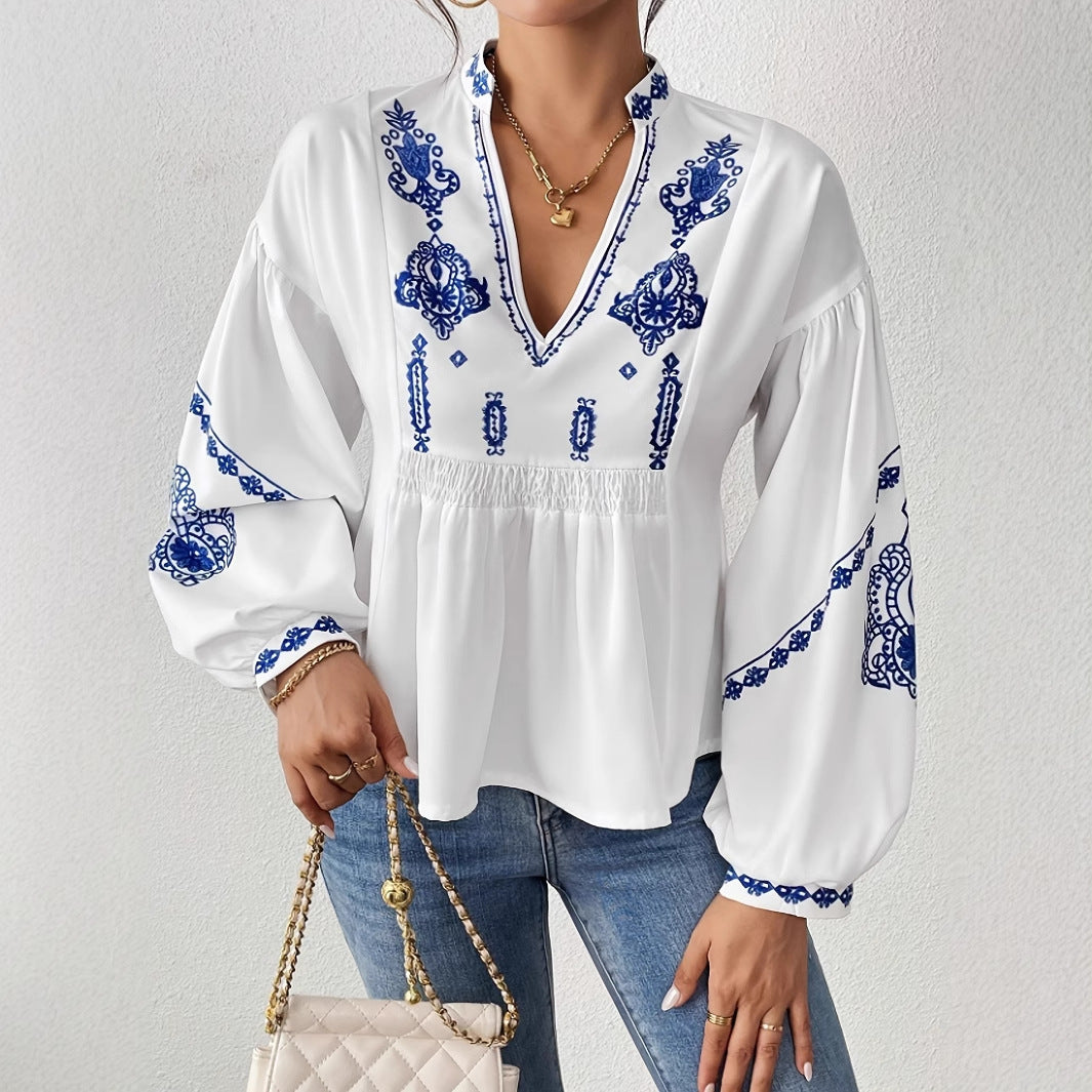 Femme Boho-inspireret broderet blouse Stilla