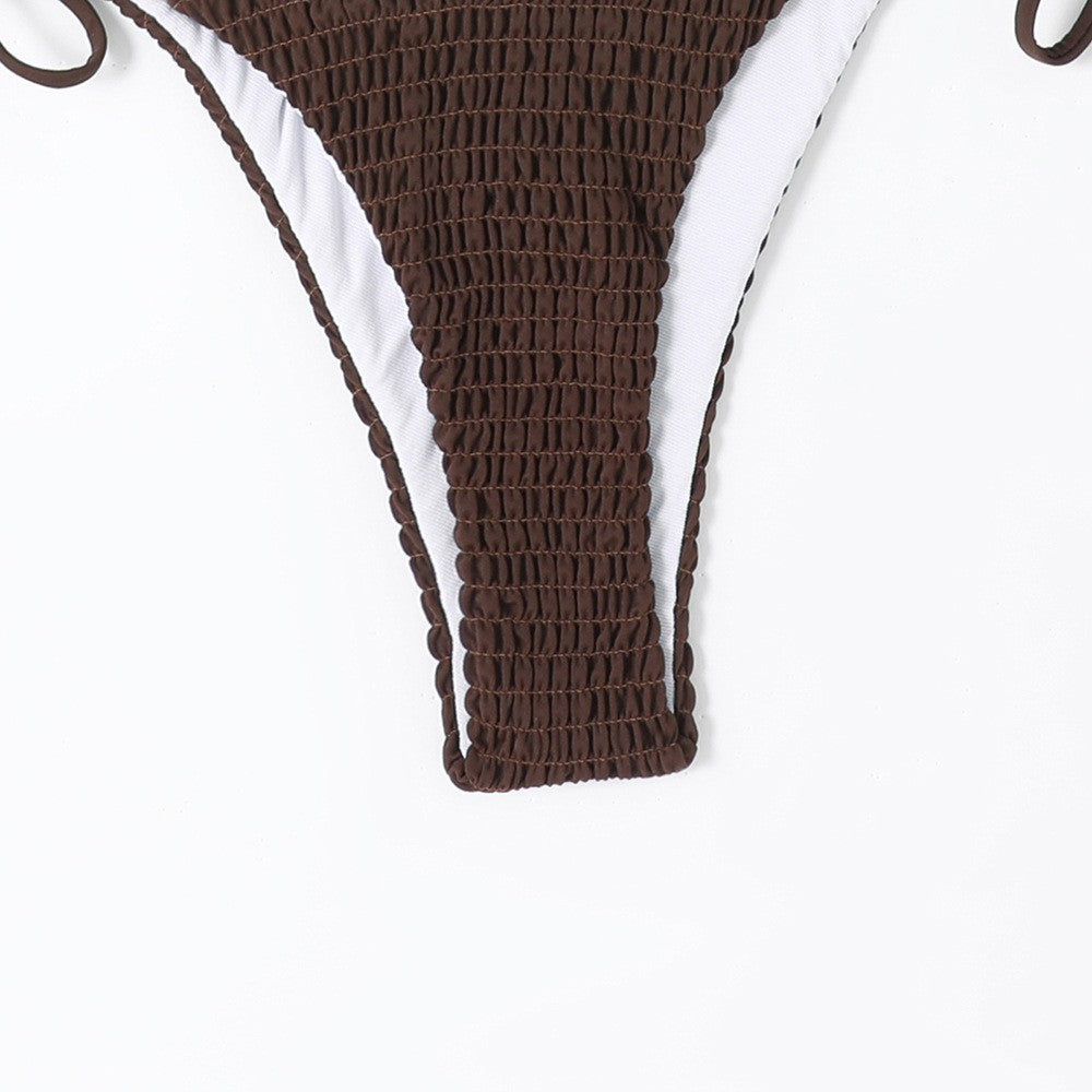 Dame bandeau-bikini-sæt med elastisk ribstof og dekorative snøringer Stilla