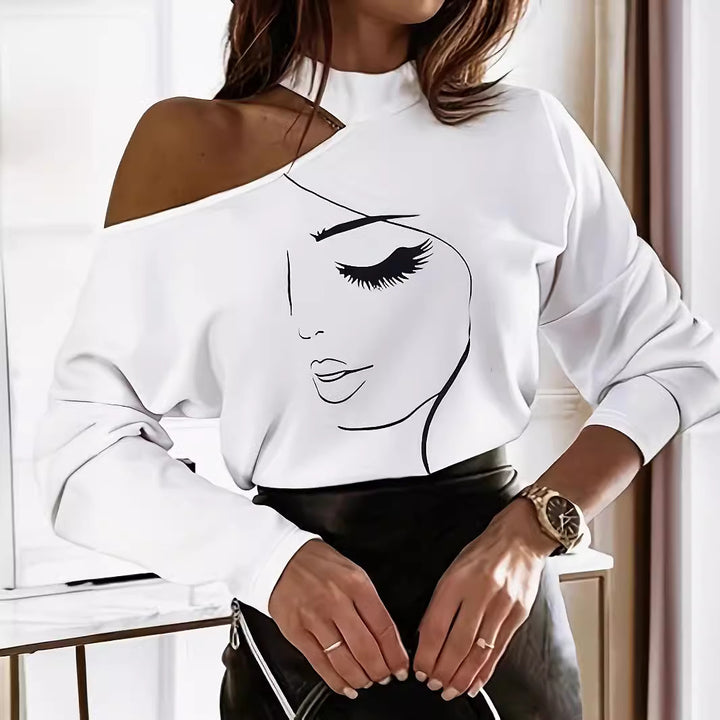 Damer Off-Shoulder Sweatshirt med stilfuld damemotiv Stilla