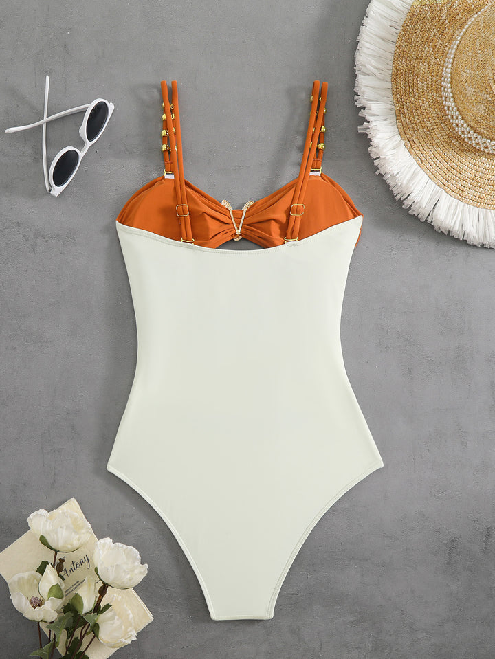 Damer one-piece badetøj med elegant cut-out og fashionable skulderstropper Skovae