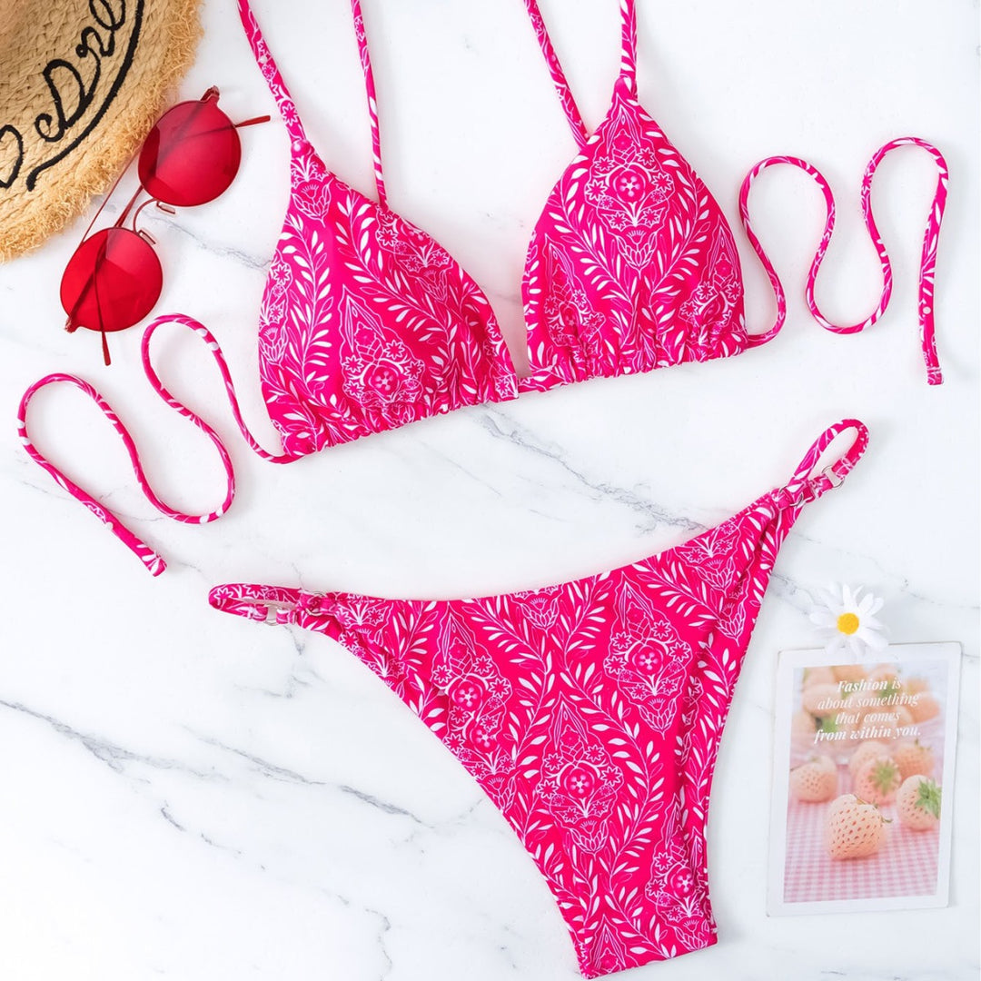 Dame triangel-bikini med legende blomsterdesign og justerbare stropper Stilla
