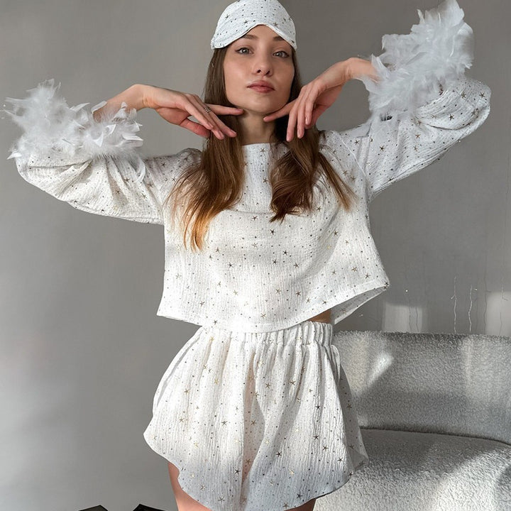 Dame luksus pyjamasæt med fine sløjfer og elegante ærmeafslutninger Stilla