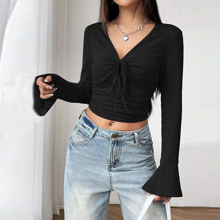 Kvinders langærmet crop top med raffineret knudedesign Stilla