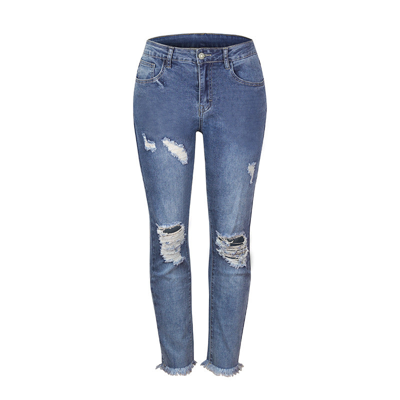 Dame Ripped Skinny Jeans med asymmetrisk kant og distressed-effekter Stilla