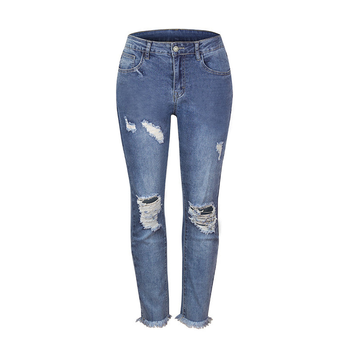 Dame Ripped Skinny Jeans med asymmetrisk kant og distressed-effekter Stilla