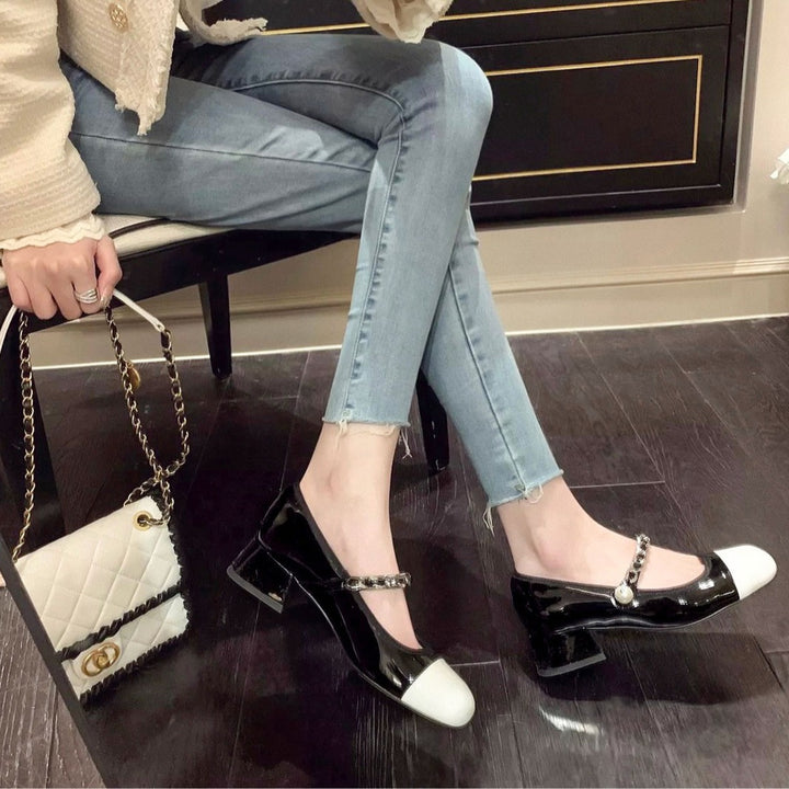 Dame elegante Mary Jane Ballerinas med modisk kæde rem Stilla