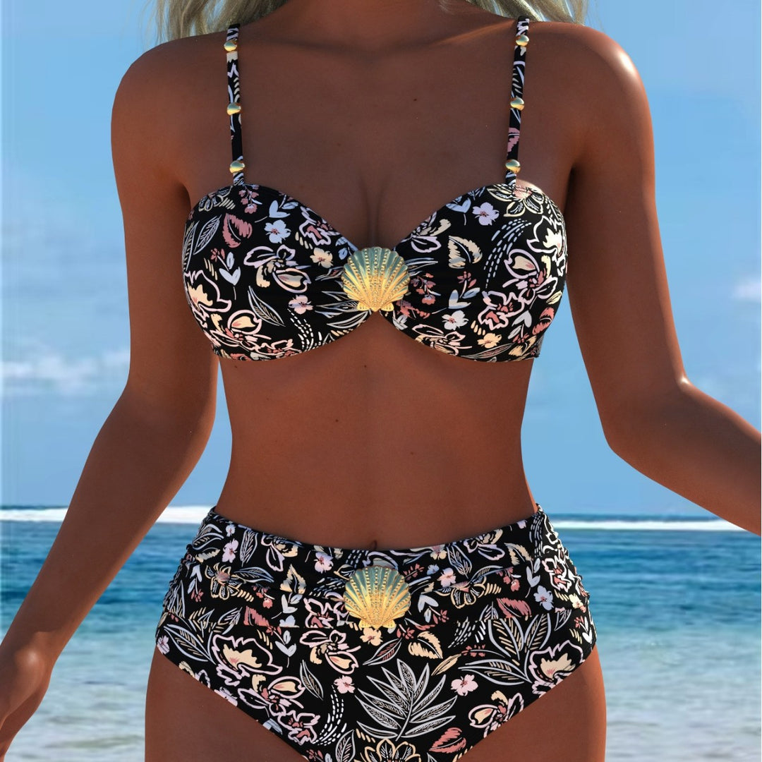 Dame Balconette-bikini med høj talje-snit og dekorativ skal-detalje Skovae