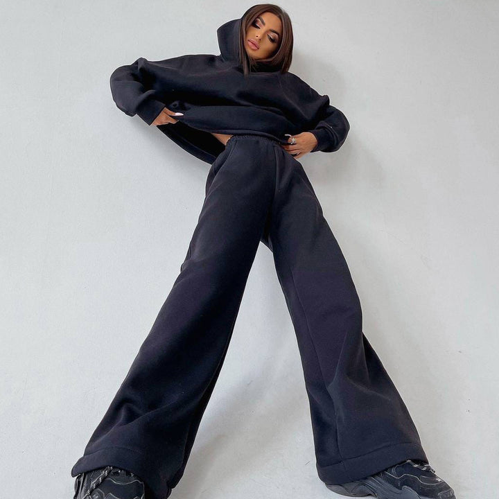 Kvinders afslappede fit hættebluse og løs sweatpants sæt Skovae