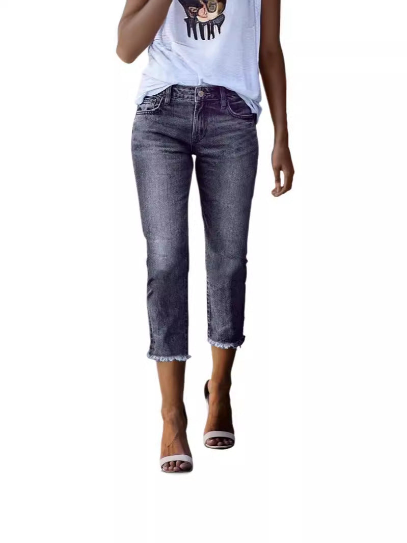 Dame tidløse jeans i moderne snit med cropped ben Skovae