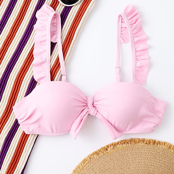 Dame Bikini-top med frynset stropper og knude-detail Skovae