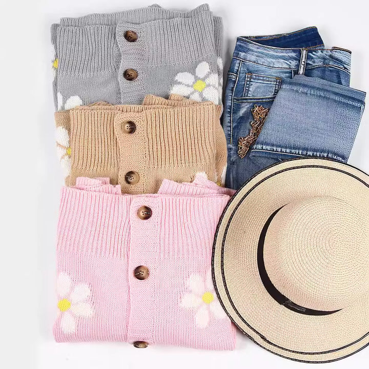 Dame cardigan med blomsterapplikationer Stilla