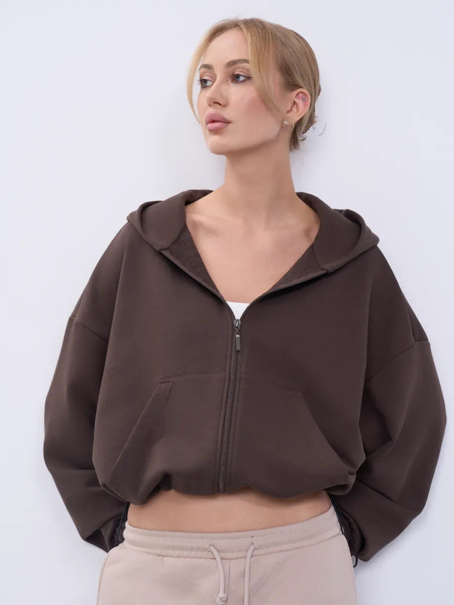 Kvinder casual cropped hoodie med voluminøse ærmer Skovae