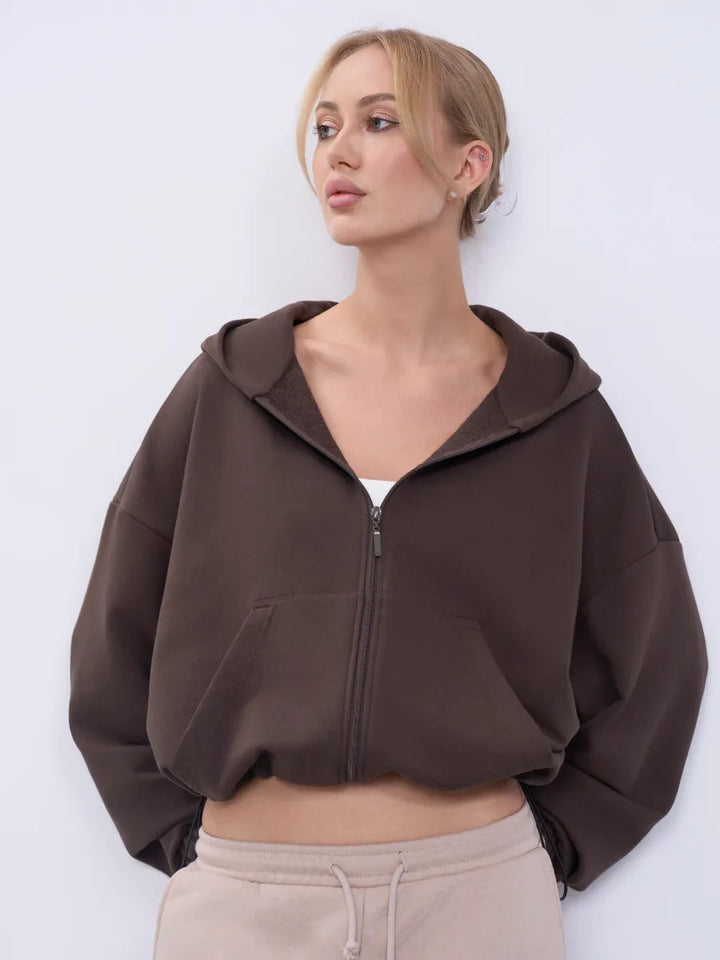 Kvinder casual cropped hoodie med voluminøse ærmer Skovae