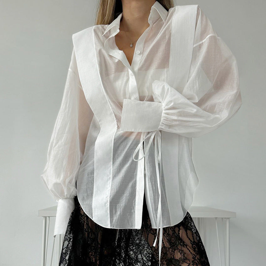 Damebluse med elegant snøring og voluminøse ærmer Stilla