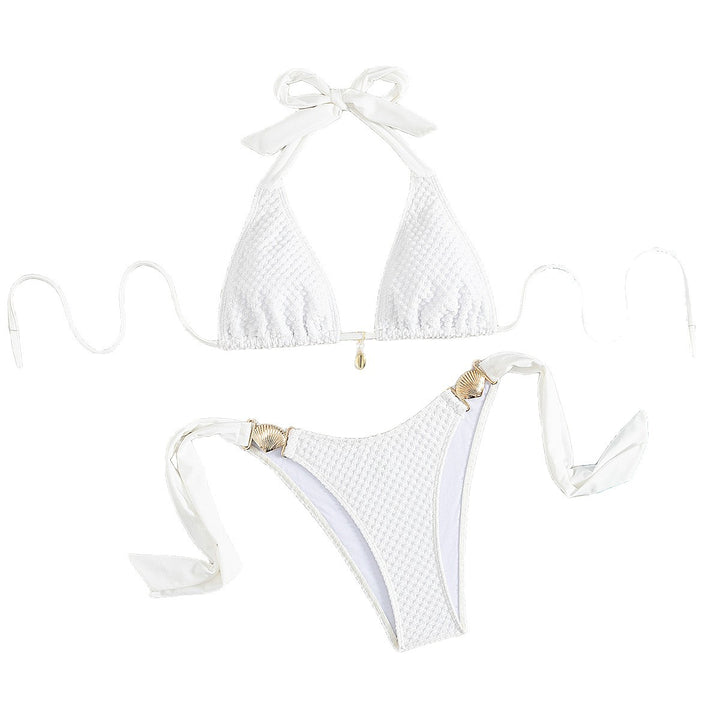 Dame triangel-bikini med elegante sløjfer og muslingeforzieringer Skovae