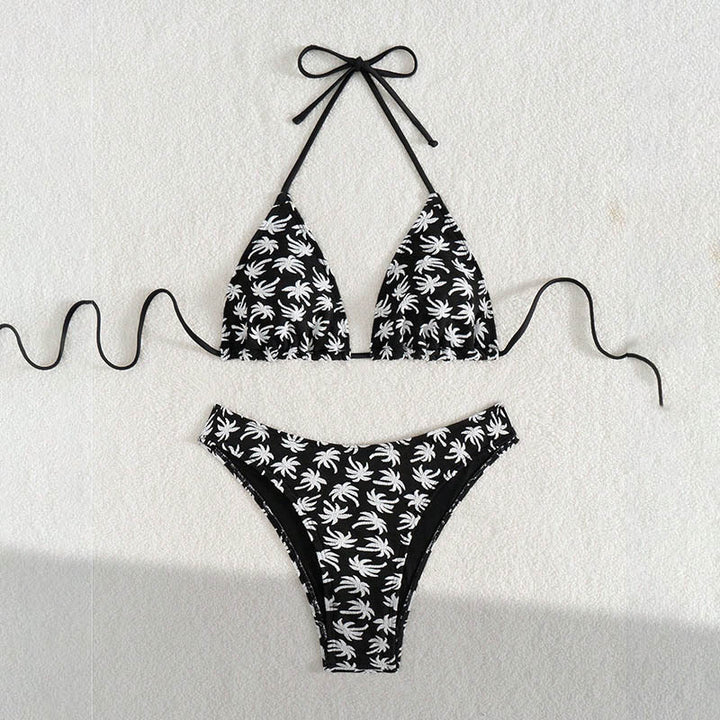 Dame Triangel-Bikini med blomsterdesign og justerbare bånd Skovae