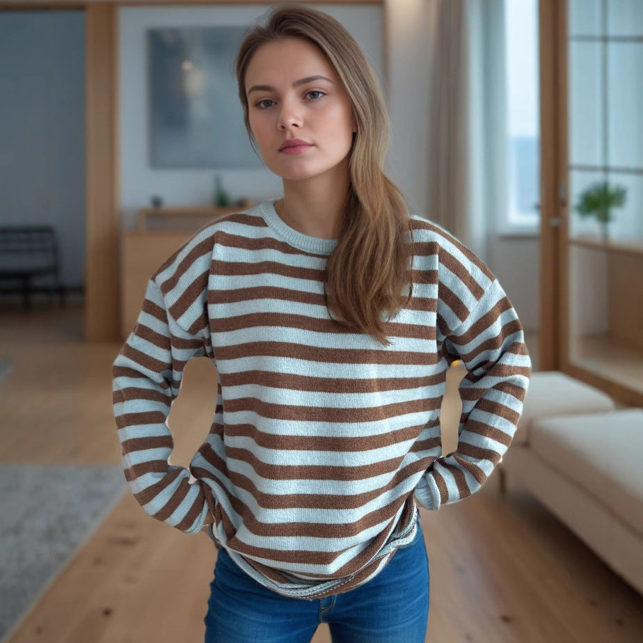 Kvinders strikket oversized sweater med afslappet stribemønster Stilla