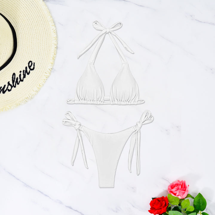 Dame triangel-bikini med raffinerede binde bånd og høj-elastisk stof Skovae
