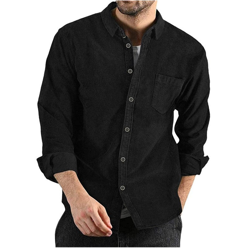Herrer cordskjorte med button-down krave og brystlomme Stilla