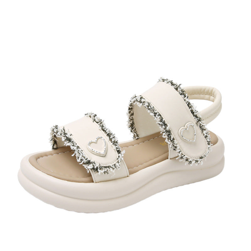 Femme Komfort Chunky Sål Slide Sandaler med Hjerteaccenter Stilla