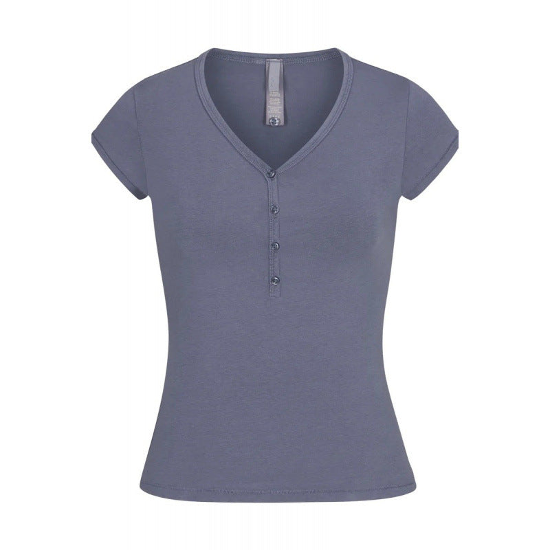 Damer Kortærmet Henley T-Shirt Stilla