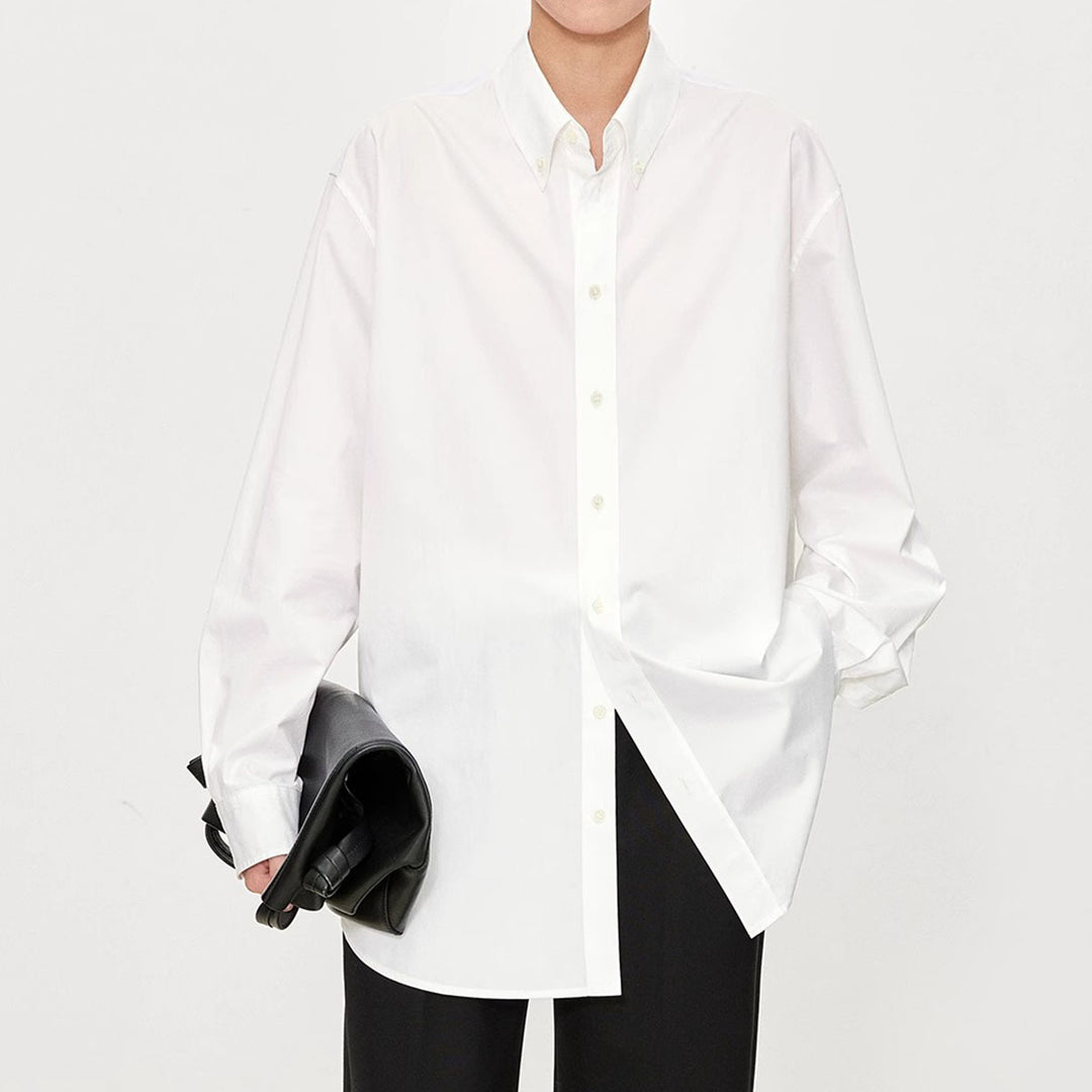 Dame casual oversized skjorte bluse lavet af høj kvalitet bomuldsstof med moderne snit og lange ærmer Stilla