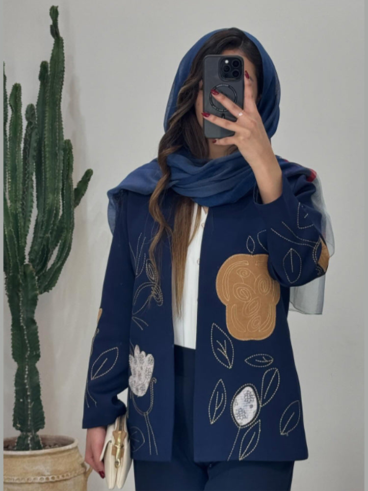 Dame mode blazerjakke med blomster broderi Stilla