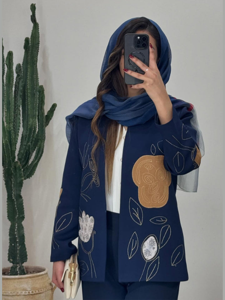 Dame mode blazerjakke med blomster broderi Stilla