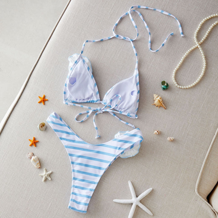 Dame bikini-sæt med floral accent og legende stribemønster Stilla