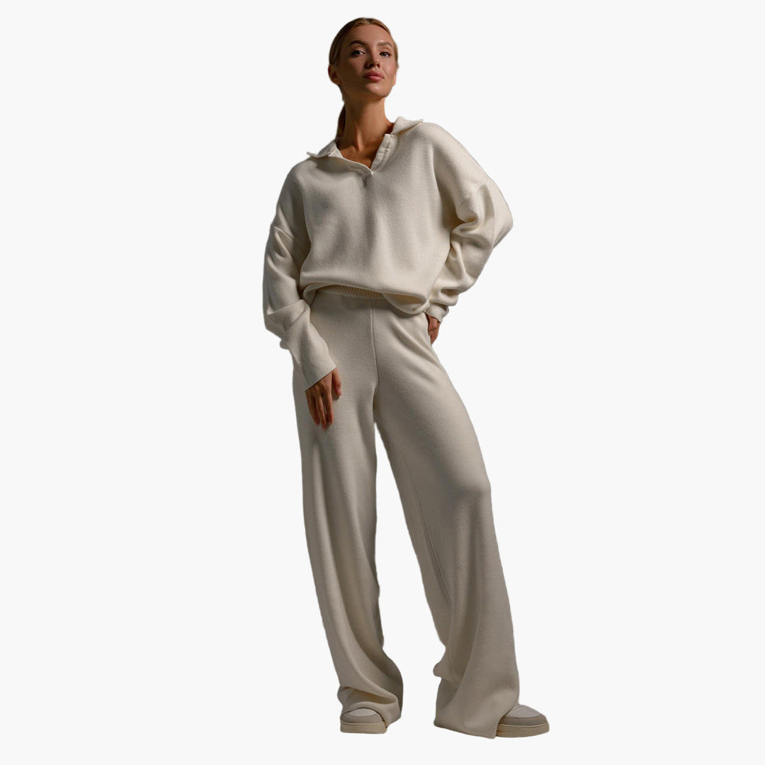 Stilla | Loungewear Sæt - Oversized Pullover med Krave og Bred Bukser - Perfekt til Hjemme & Fritid