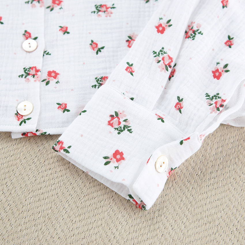 Dame pyjamasæt med blomstermønster og rynkede afslutninger Stilla