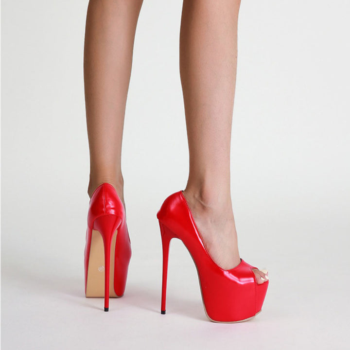 Dame Peep-Toe High Heels med spændende platform-design og skinnende overflade Stilla