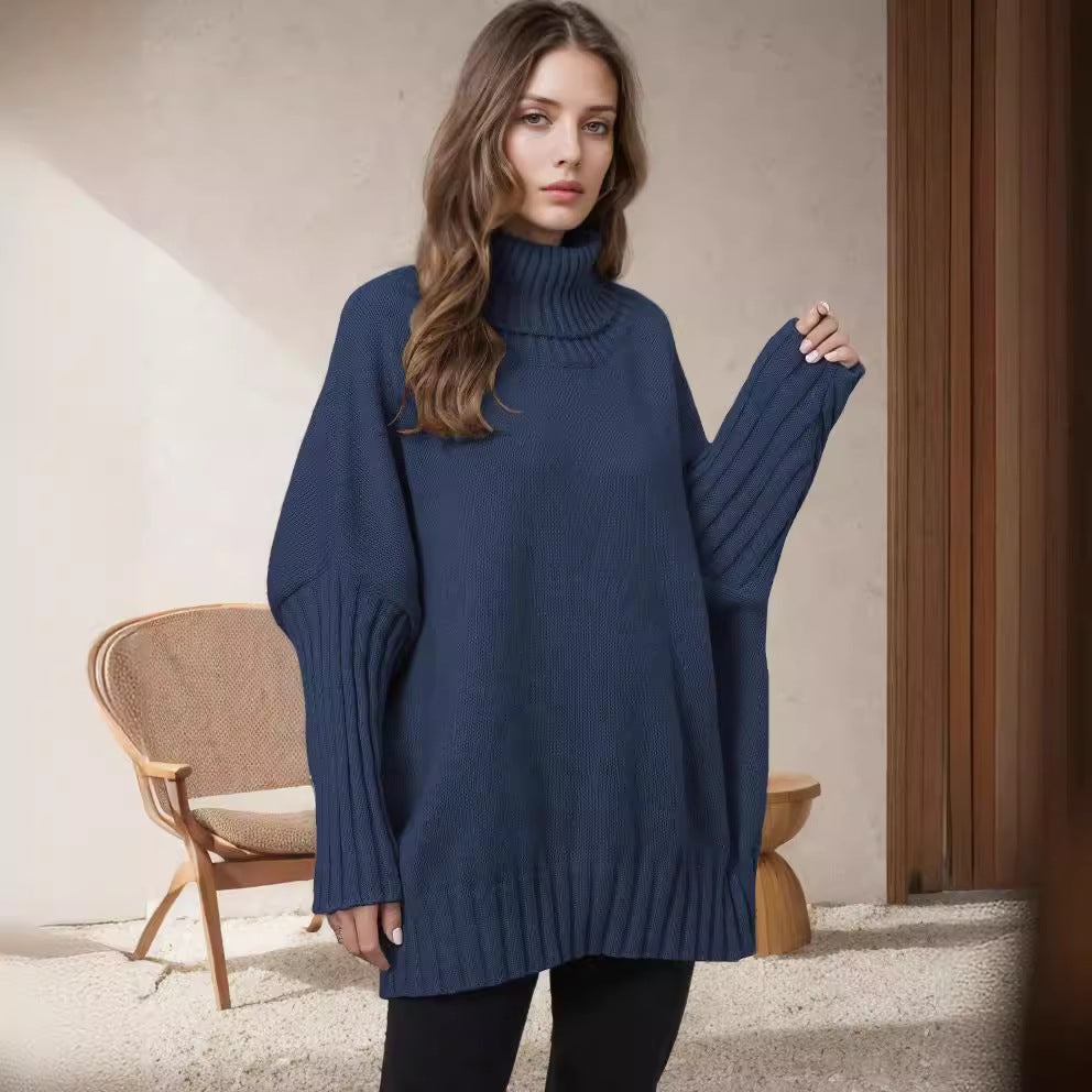Kvinders Oversized Strik Sweater med Høj Krave og Voluminøse Ærmer Stilla