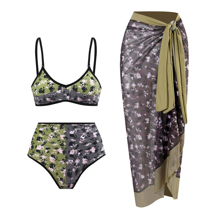 Dame Højskåret Bikini med blomster mønster og kontrasterende detalje Skovae