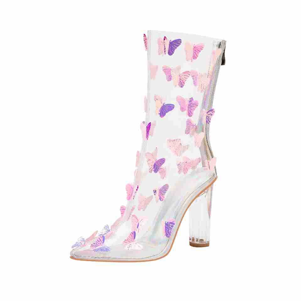 Femme sommerfugle-dekoreret klare stiletto-booties Stilla