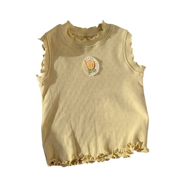 Pige Rynkeindsats Floral Applikation Bodysuit Stilla