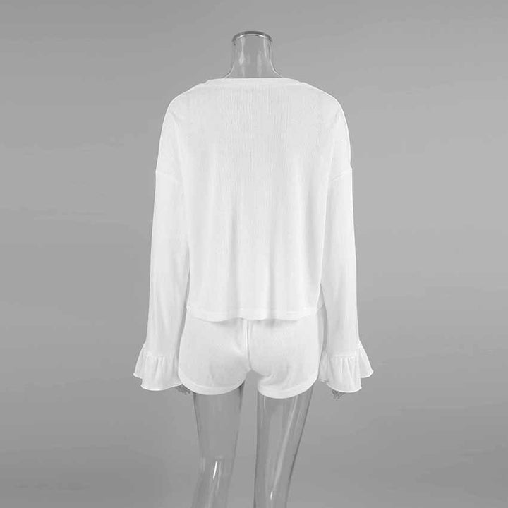 Dame luftig fritids-pyjamasæt med afslappet sweater og shorts Stilla