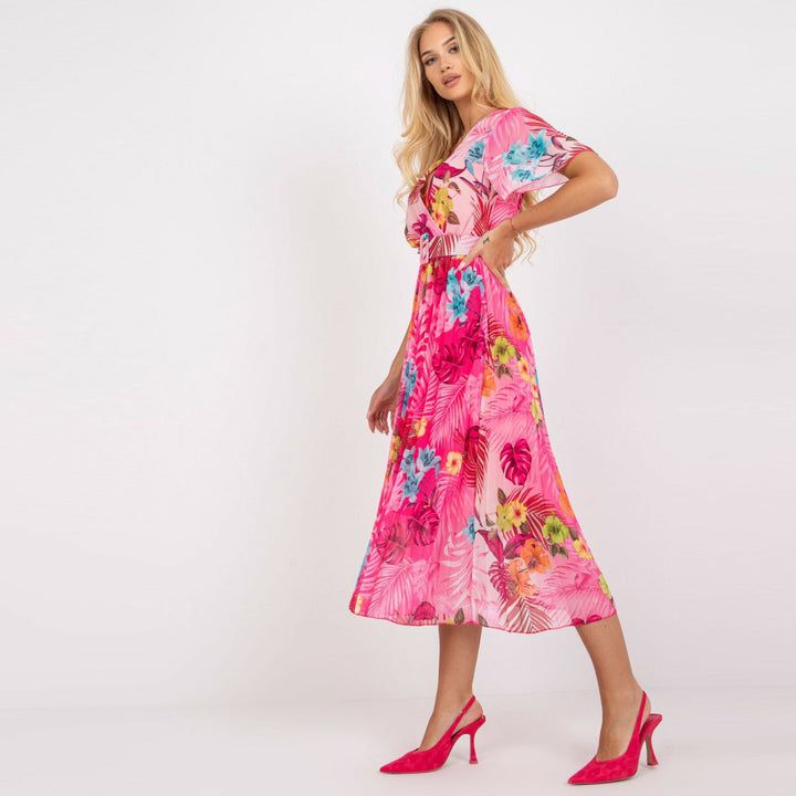 Dame Falten Vikkel Midi Kjole med farverigt Blomsterprint Stilla