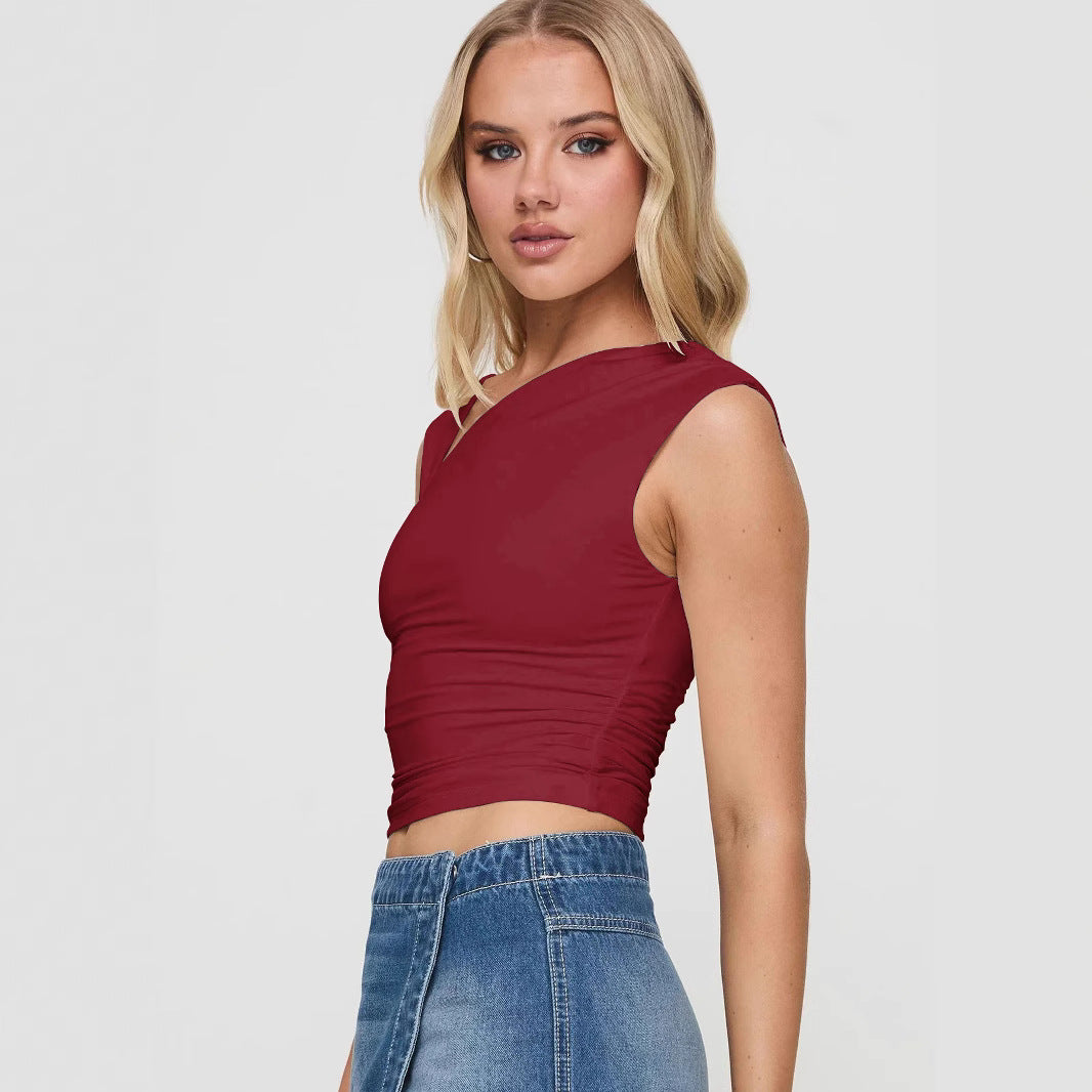 Dame asymmetrisk top i elastisk materiale med et skulderdesign Stilla