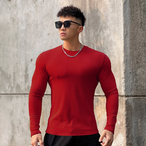 Herrer Langærmet Fitness T-shirt i åndbart strukturstof Stilla