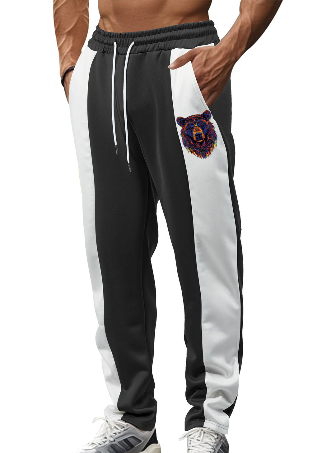 Herrer nan sporty Trackpants med sidelæns kontrastbånd elastisk bund snor og hjorte broderi Skovae