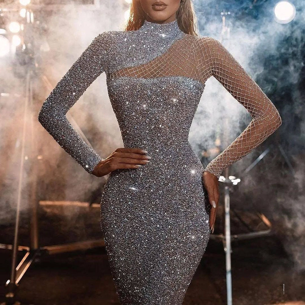 Dame Glamourøst Bodycon-aftenkjole med glitrende rhinestones Stilla