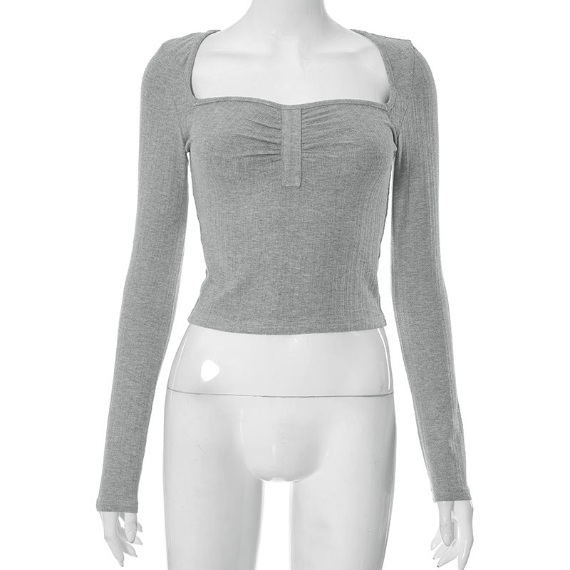 Femme Langærmet Kvadrat-Udskæring Top Stilla