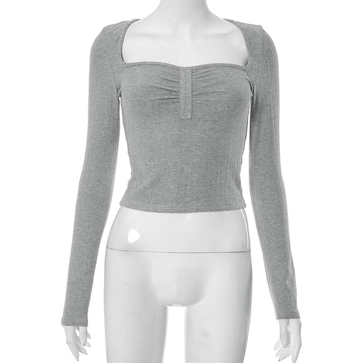Femme Langærmet Kvadrat-Udskæring Top Stilla
