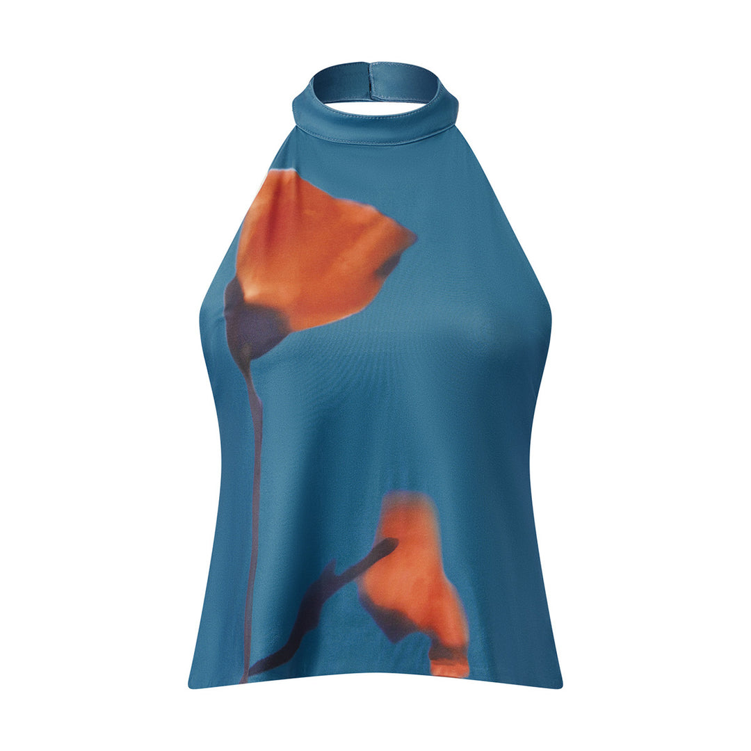 Damer halterneck top med blomstrende design Skovae